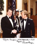 Lemoore native and Air Force Officer John Bengtson with President Ronald Reagan at The White House during his tenure as a White House social aide.